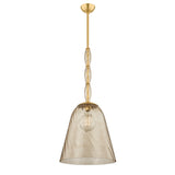 Bly Medium Pendant 16", Aged Brass and Smoke Taupe Glass