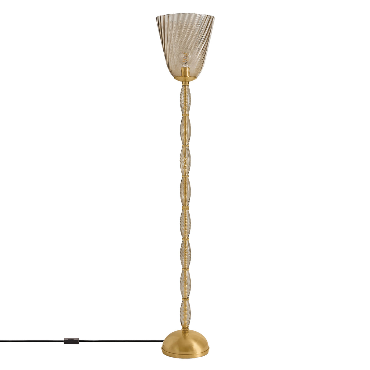 Bly Floor Lamp 62", Aged Brass and Smoke Taupe Glass