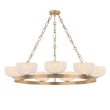 Halcyon 9 Light Chandelier 44", Patina Brass and Seeded Cloud Glass