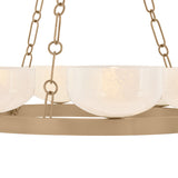 Halcyon 6 Light Chandelier 32", Patina Brass and Seeded Cloud Glass