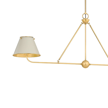 Chesterfield 2 Shade Linear Pendant 54", Aged Brass and Off-White