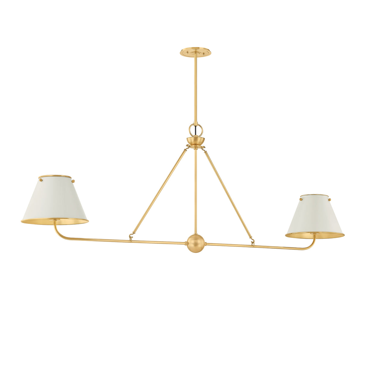 Chesterfield 2 Shade Linear Pendant 54", Aged Brass and Off-White
