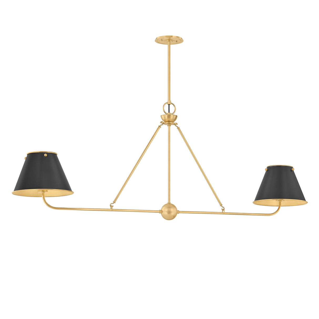 Chesterfield 2 Shade Linear Pendant 54", Aged Brass and Distressed Bronze