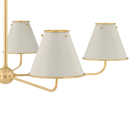 Chesterfield 5 Light Chandelier 43", Aged Brass and Off-White