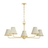 Chesterfield 5 Light Chandelier 43", Aged Brass and Off-White