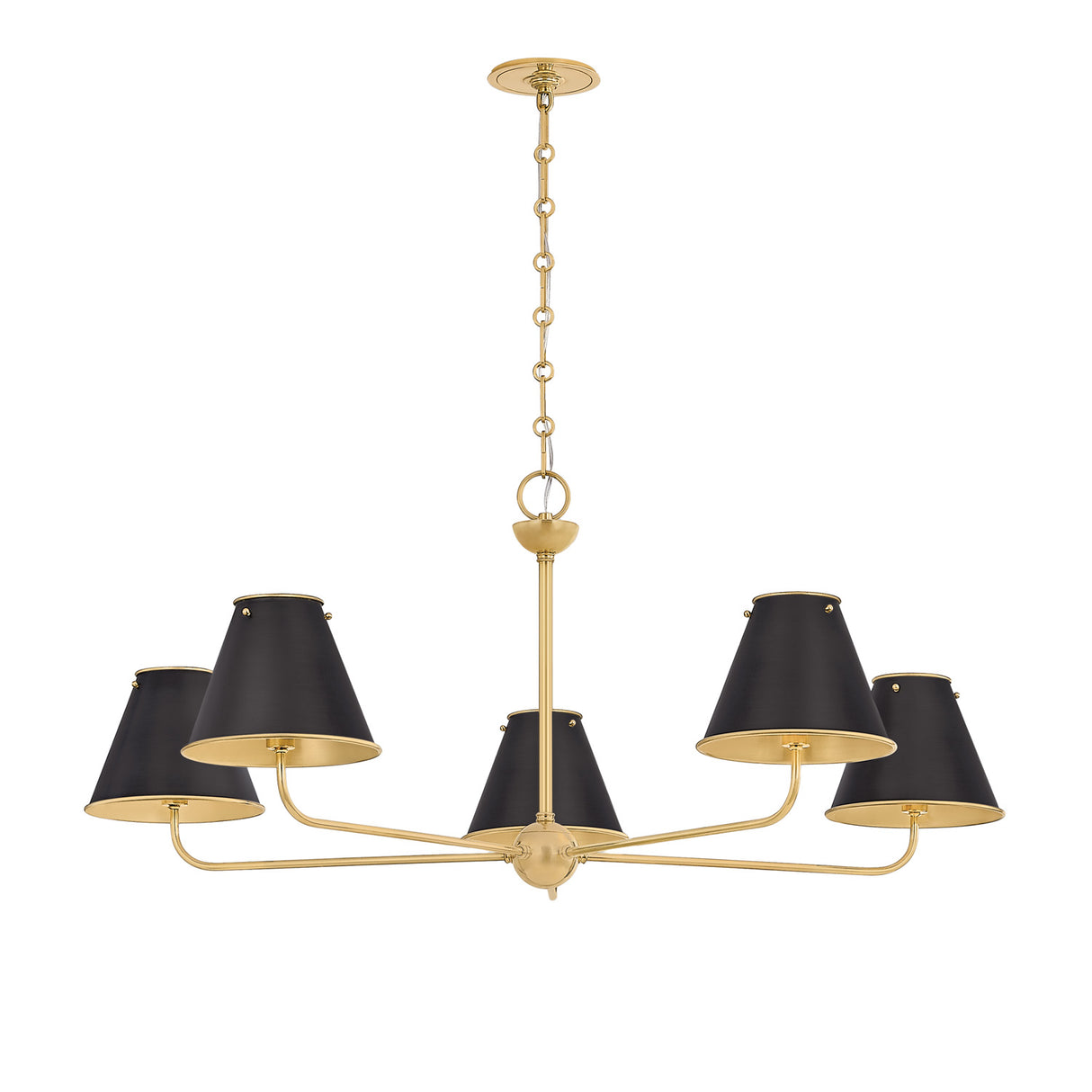 Chesterfield 5 Light Chandelier 43", Aged Brass and Distressed Bronze