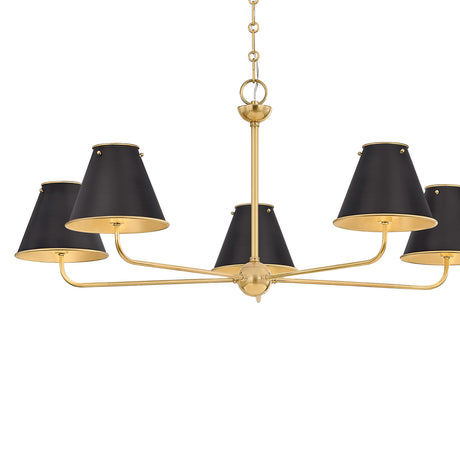 Chesterfield 5 Light Chandelier 43", Aged Brass and Distressed Bronze