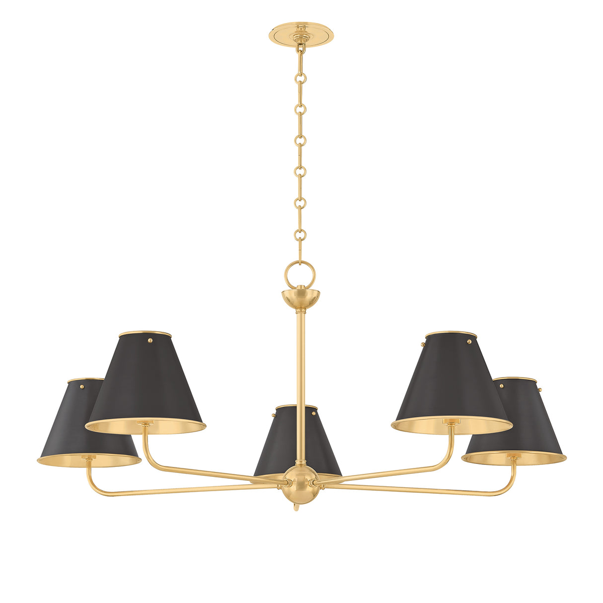 Chesterfield 5 Light Chandelier 43", Aged Brass and Distressed Bronze