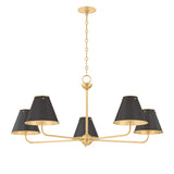 Chesterfield 5 Light Chandelier 43", Aged Brass and Distressed Bronze