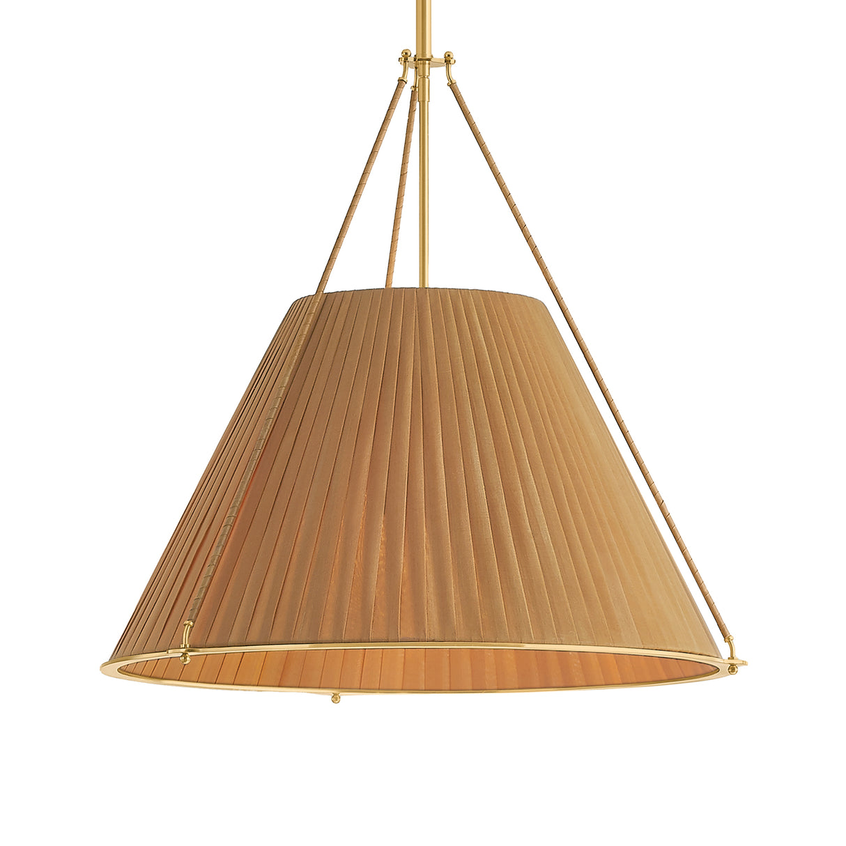 Hanovia Large Pendant 26", Aged Brass and Honey Silk