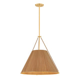 Hanovia Large Pendant 26", Aged Brass and Honey Silk