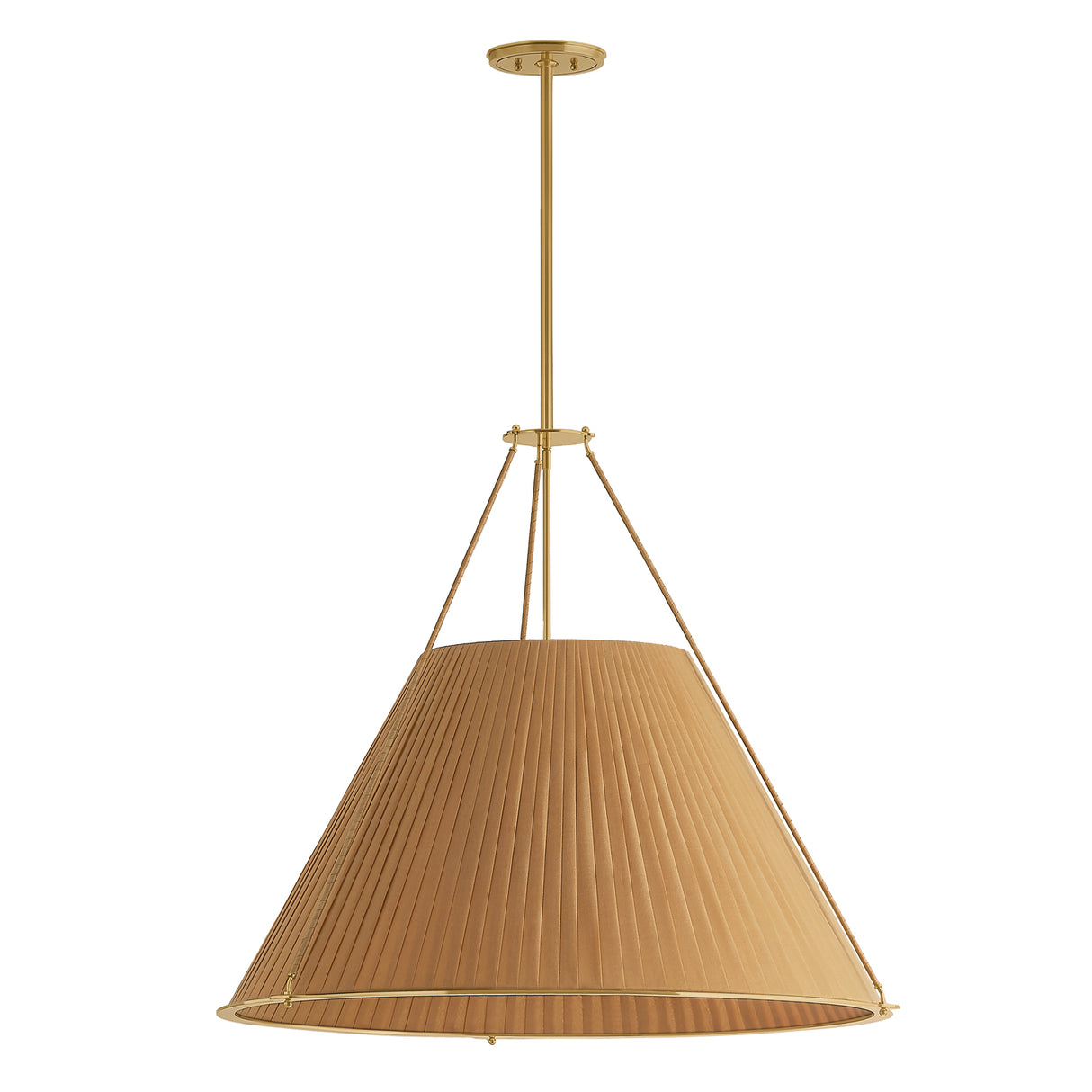 Hanovia Extra Large Pendant 34", Aged Brass and Honey Silk