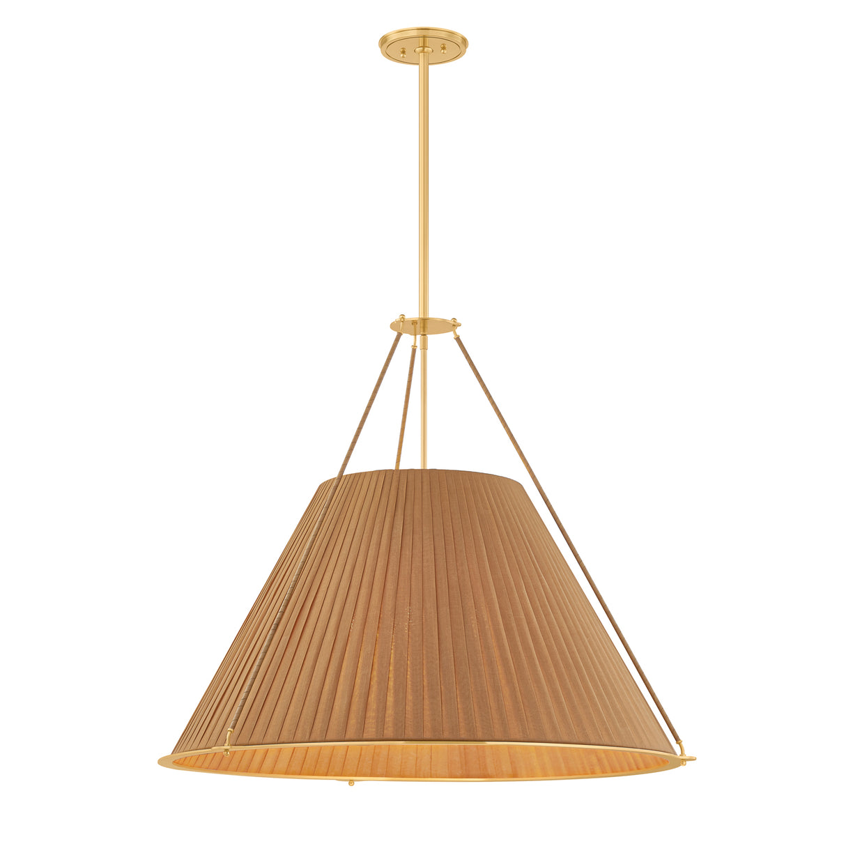 Hanovia Extra Large Pendant 34", Aged Brass and Honey Silk