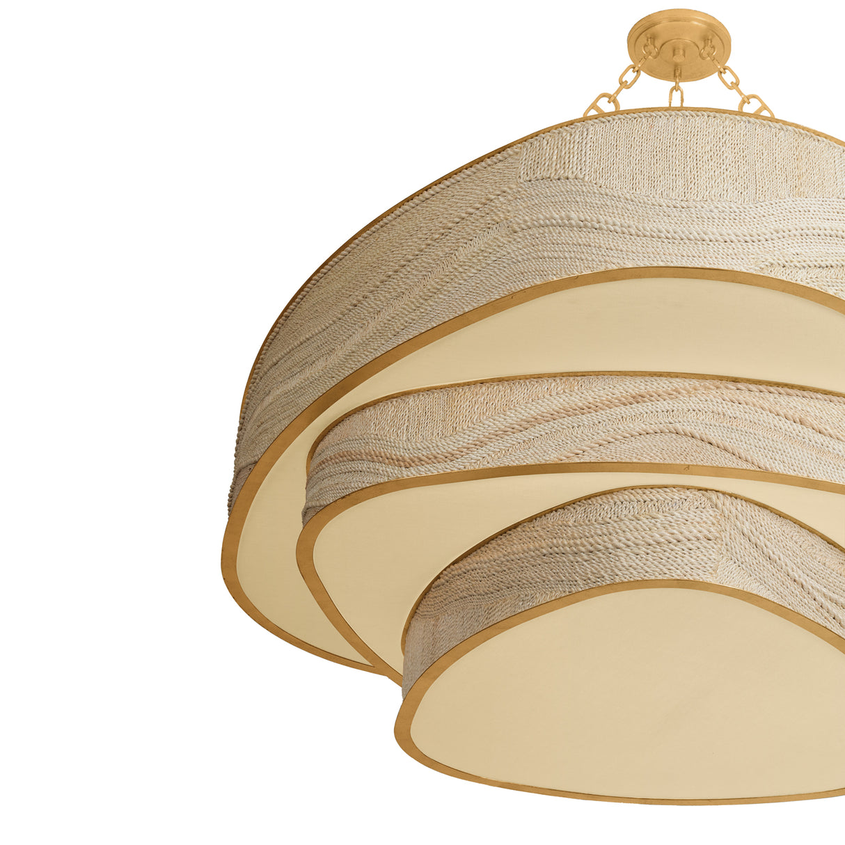 Delphina Three-Tier Chandelier 52", Gold Leaf and Natural Rope