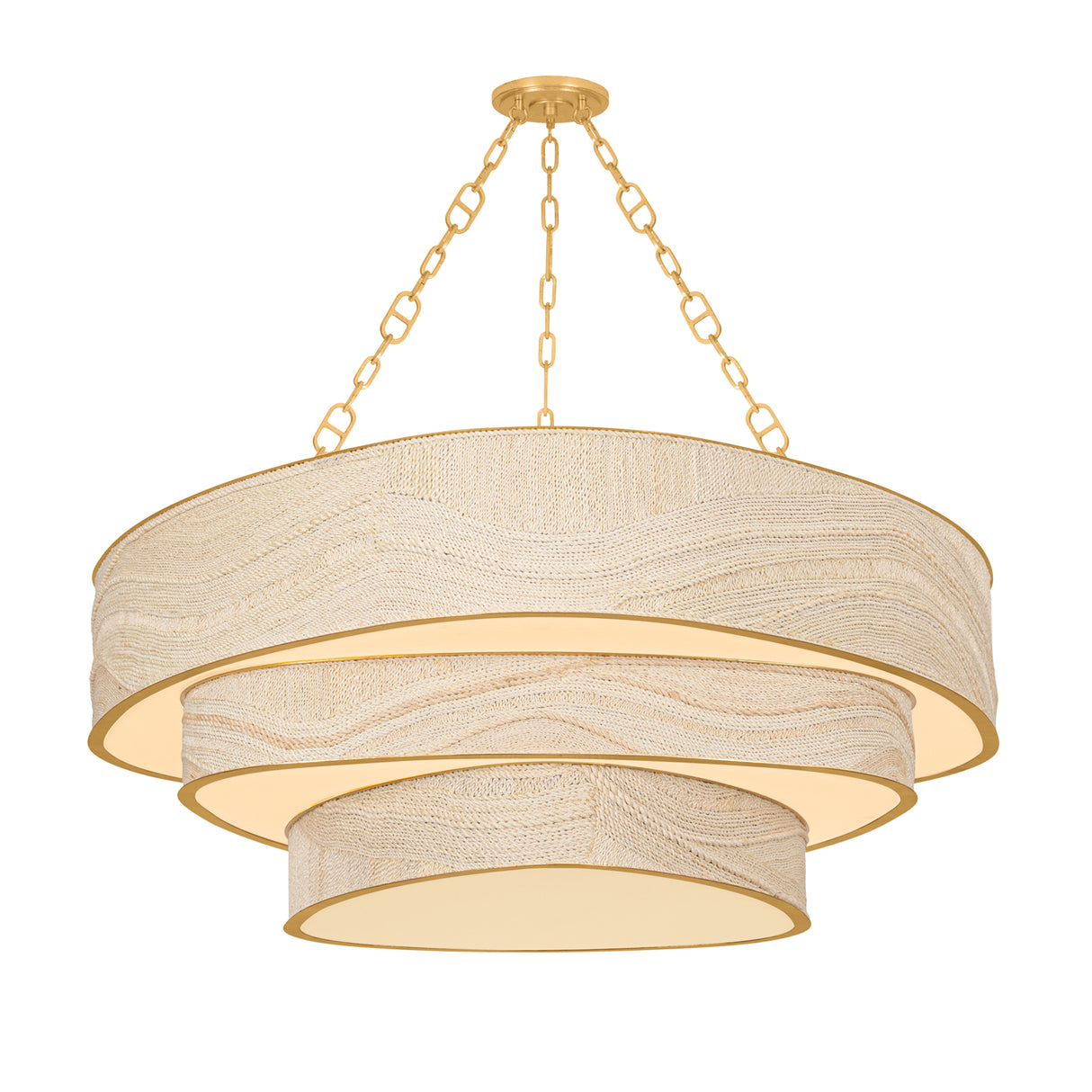 Delphina Three-Tier Chandelier 52", Gold Leaf and Natural Rope
