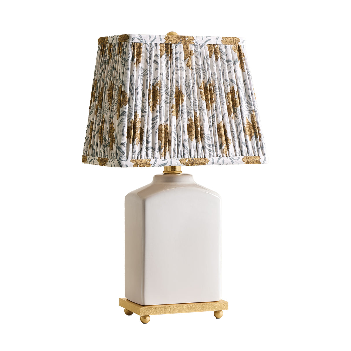 Hallie Table Lamp 17", White Glaze with Bloom Printed Shade