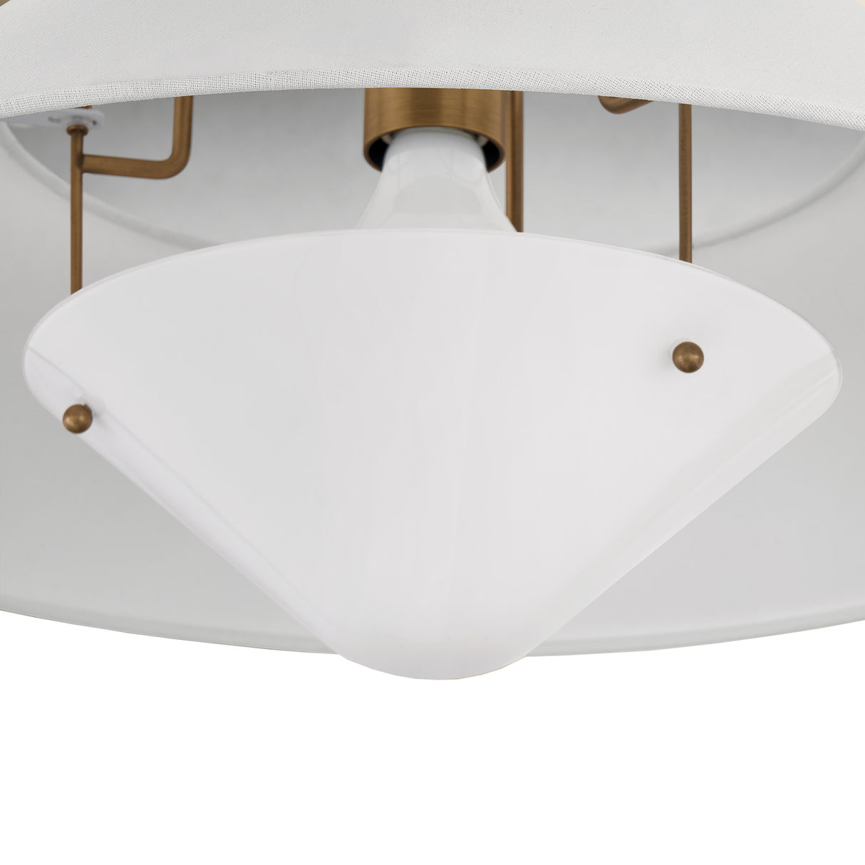 Rey Large Semi-Flush Mount 21", White and Patina Brass