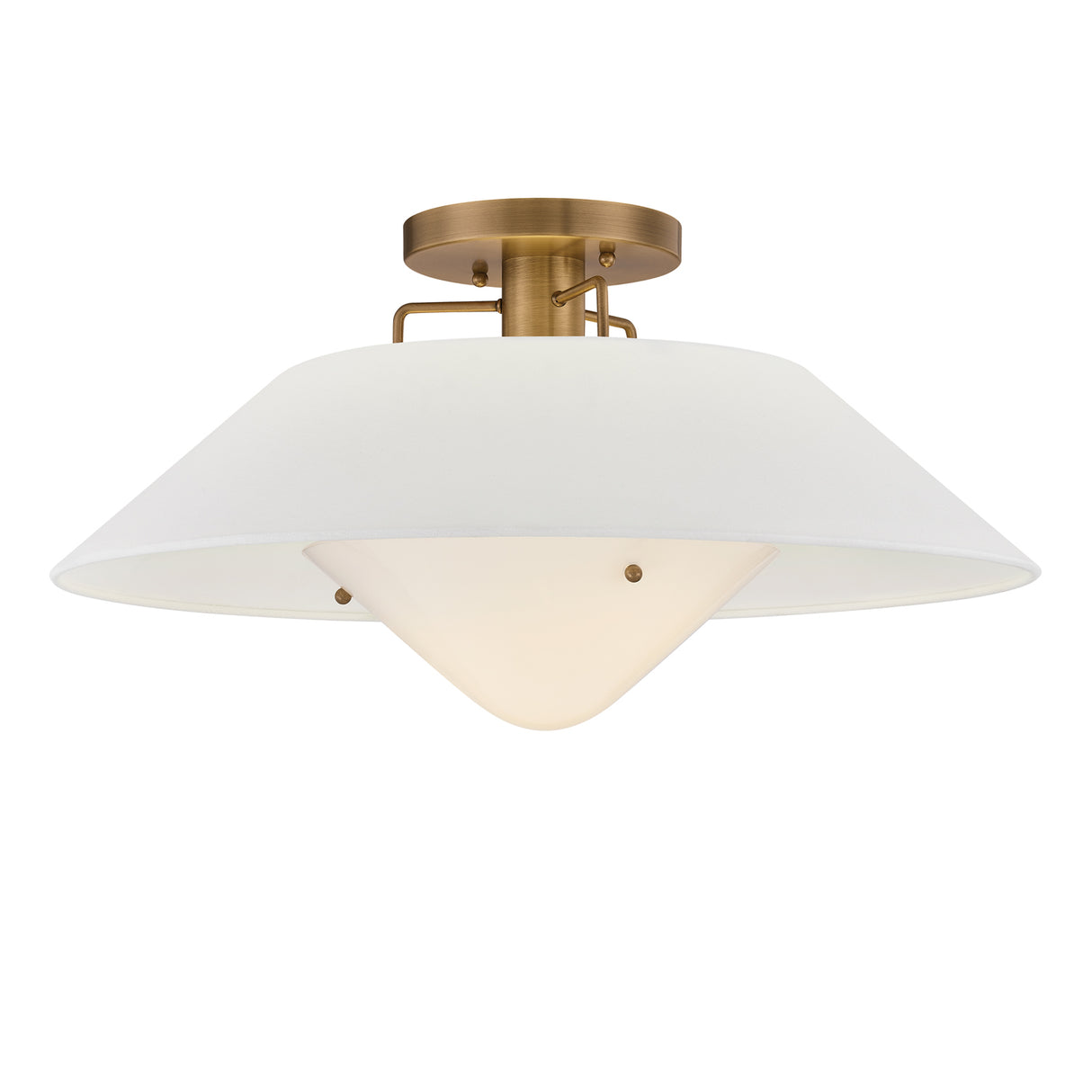 Rey Large Semi-Flush Mount 21", White and Patina Brass