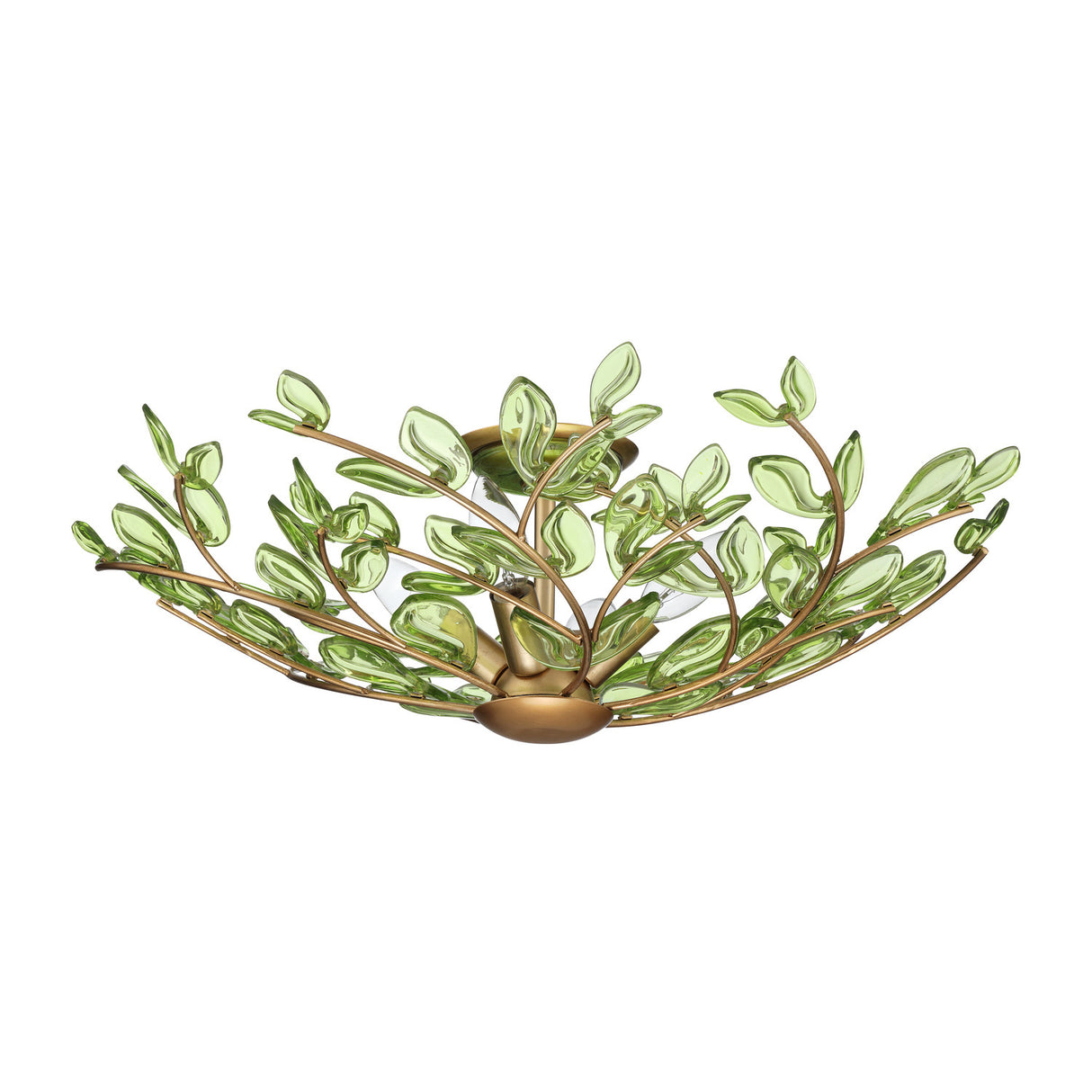 Esme Semi-Flush 22", Soft Brass and Green Glass