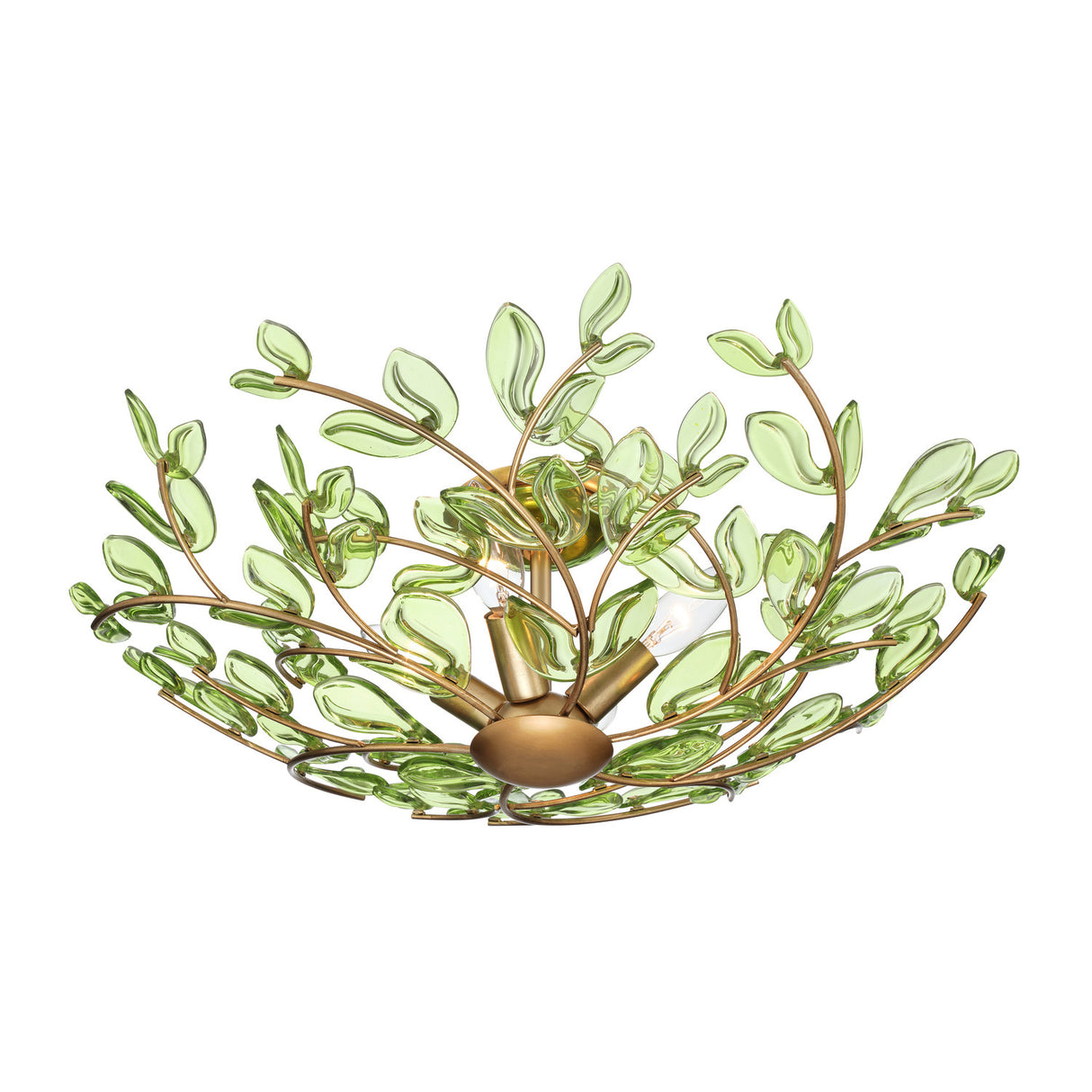 Esme Semi-Flush 22", Soft Brass and Green Glass