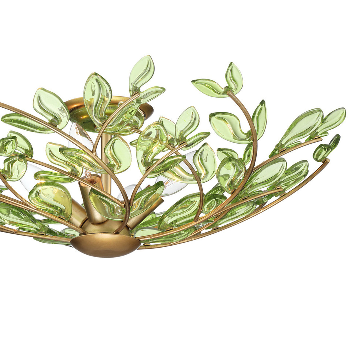 Esme Semi-Flush 22", Soft Brass and Green Glass