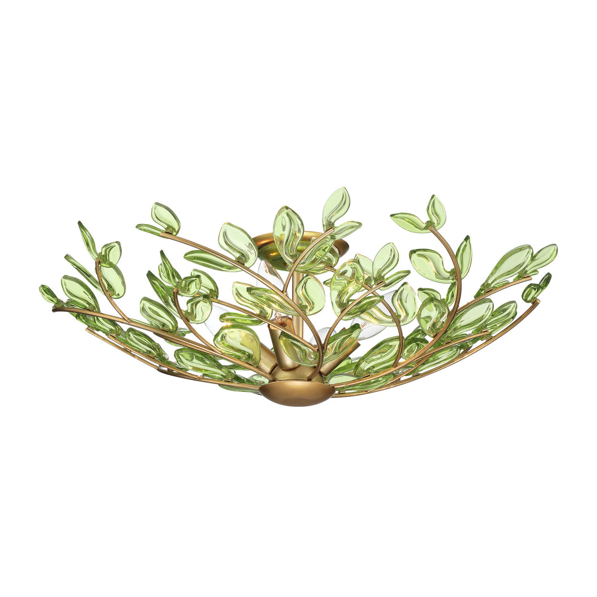 Esme Semi-Flush 22", Soft Brass and Green Glass