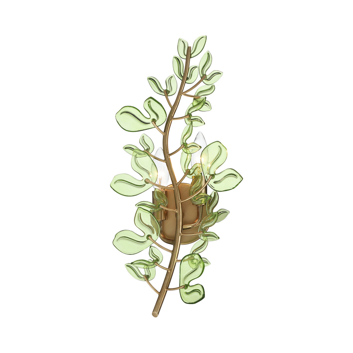 Esme Wall Sconce 19", Soft Brass and Green Glass