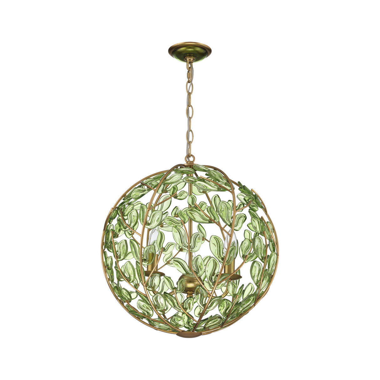 Esme Pendant 17", Soft Brass and Green Glass