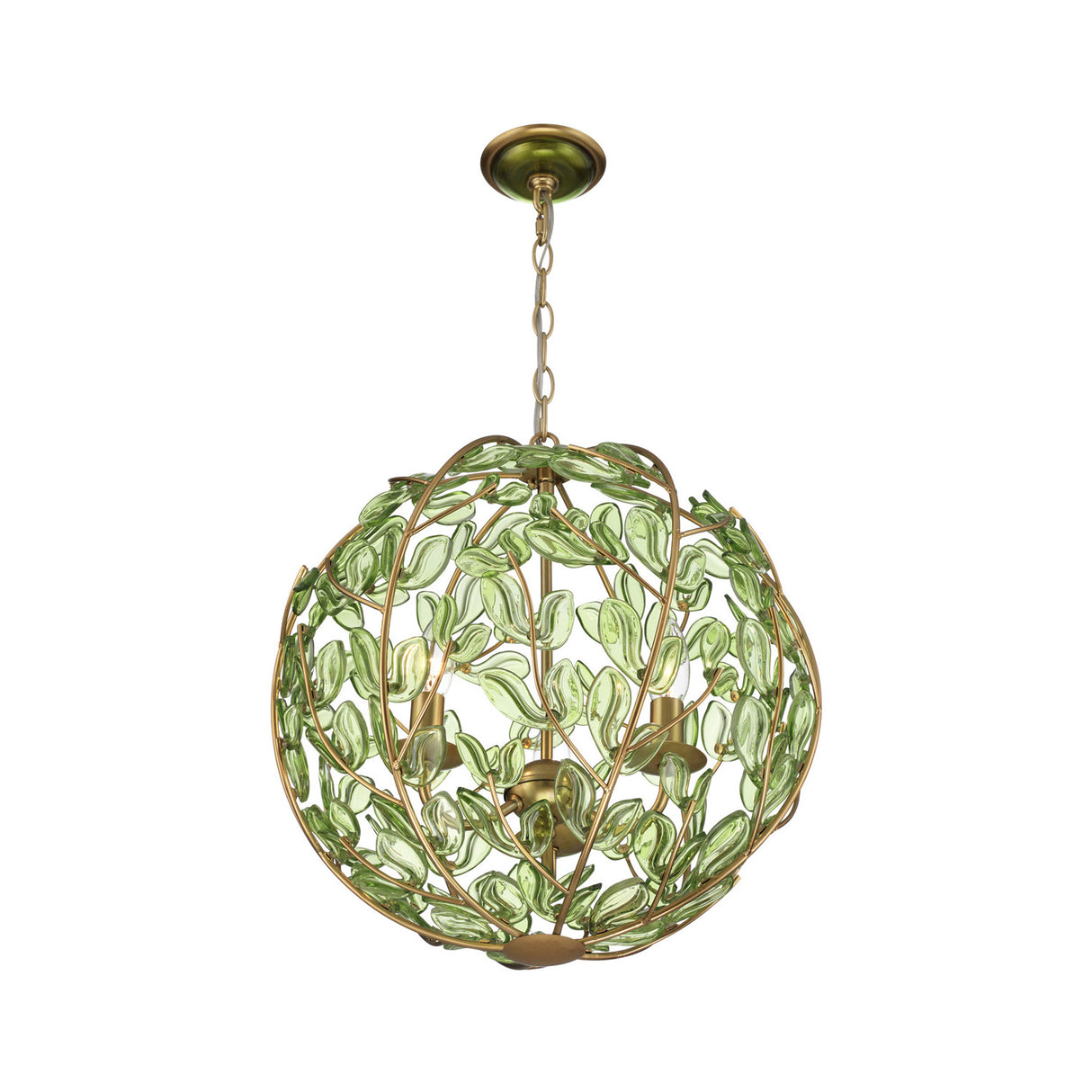 Esme Pendant 17", Soft Brass and Green Glass