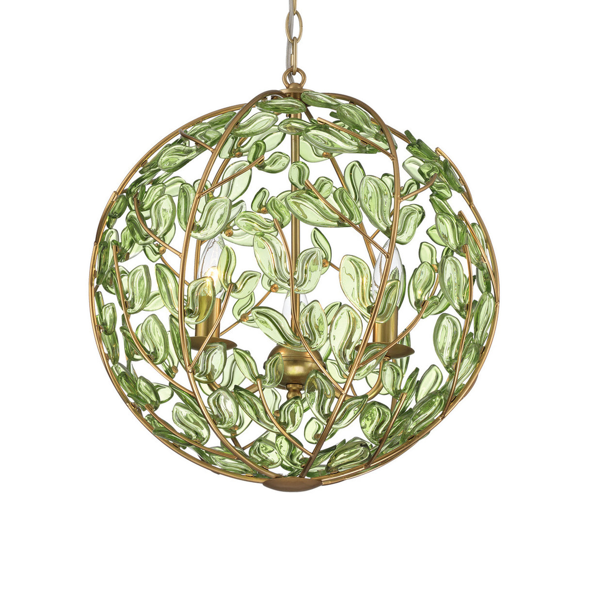 Esme Pendant 17", Soft Brass and Green Glass