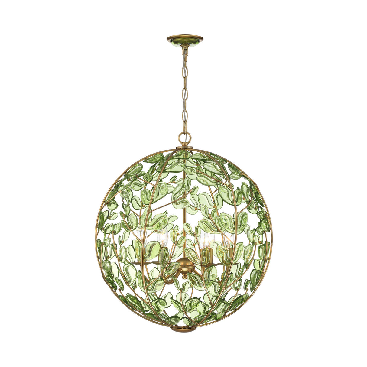 Esme Pendant 21", Soft Brass and Green Glass