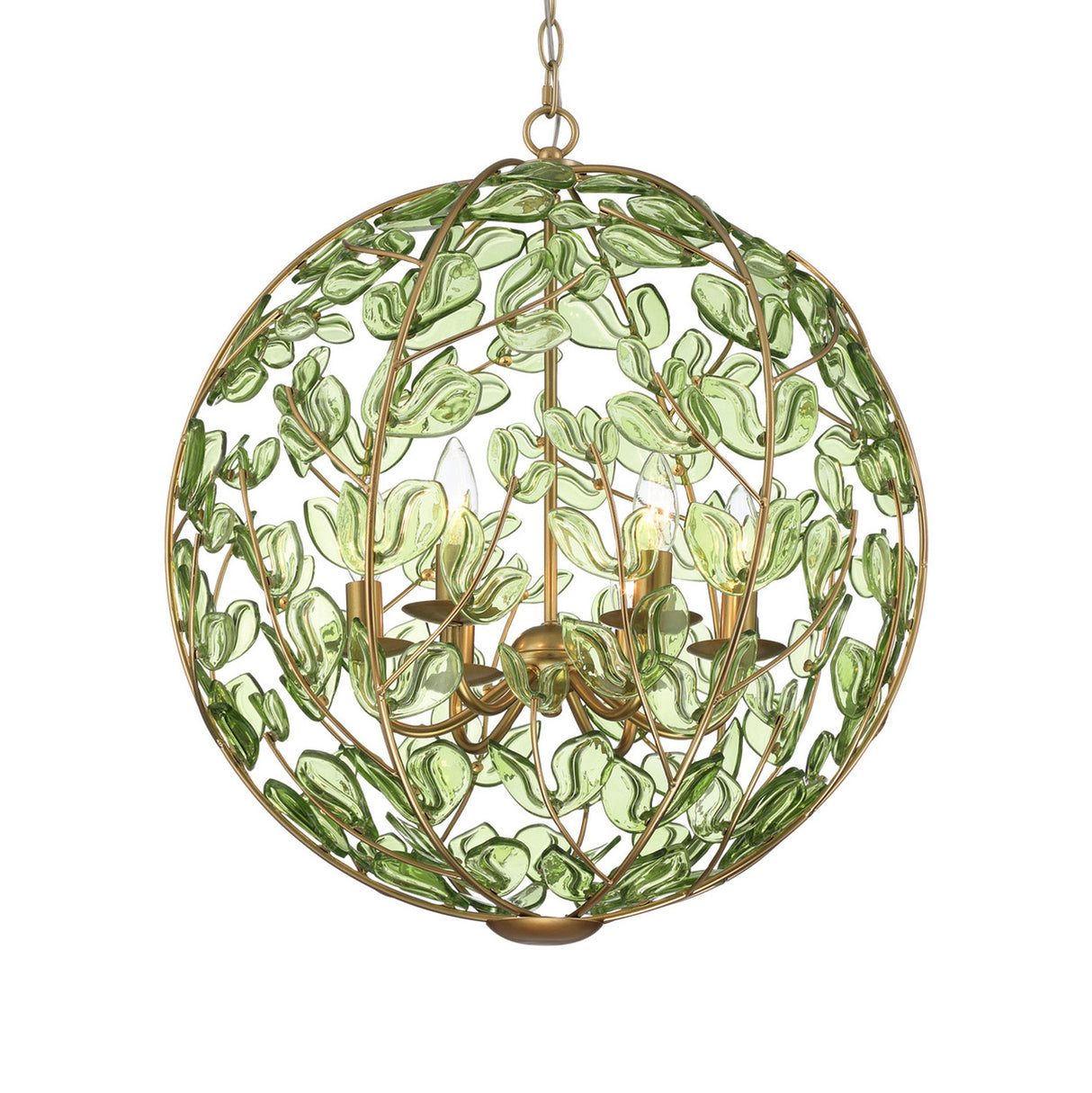 Esme Pendant 21", Soft Brass and Green Glass