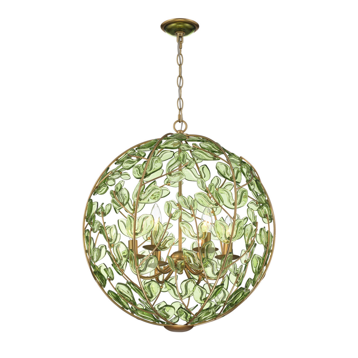 Esme Pendant 21", Soft Brass and Green Glass
