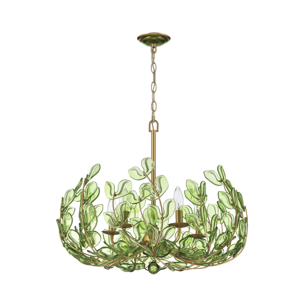 Esme Chandelier 24", Soft Brass and Green Glass