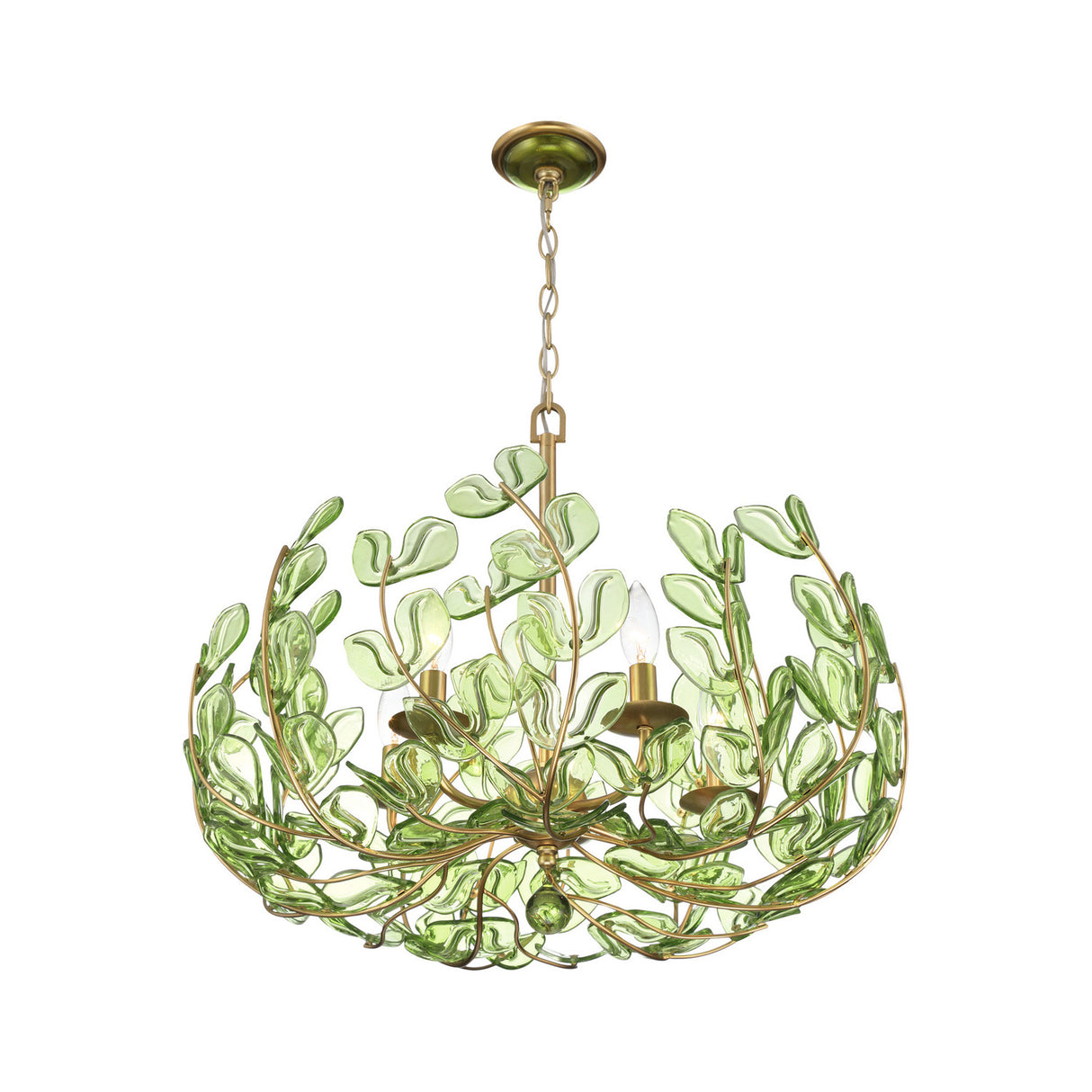 Esme Chandelier 24", Soft Brass and Green Glass