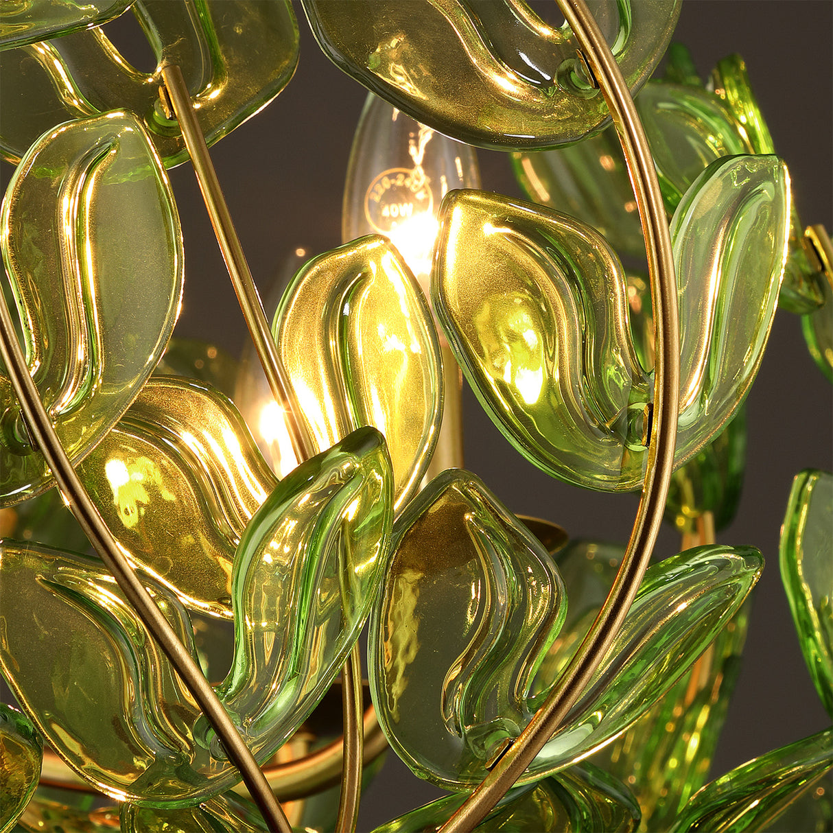 Esme Chandelier 24", Soft Brass and Green Glass