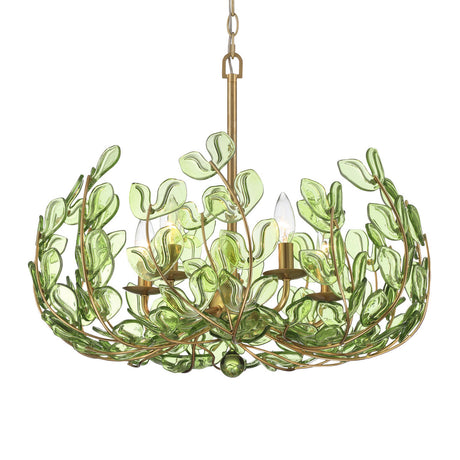 Esme Chandelier 24", Soft Brass and Green Glass