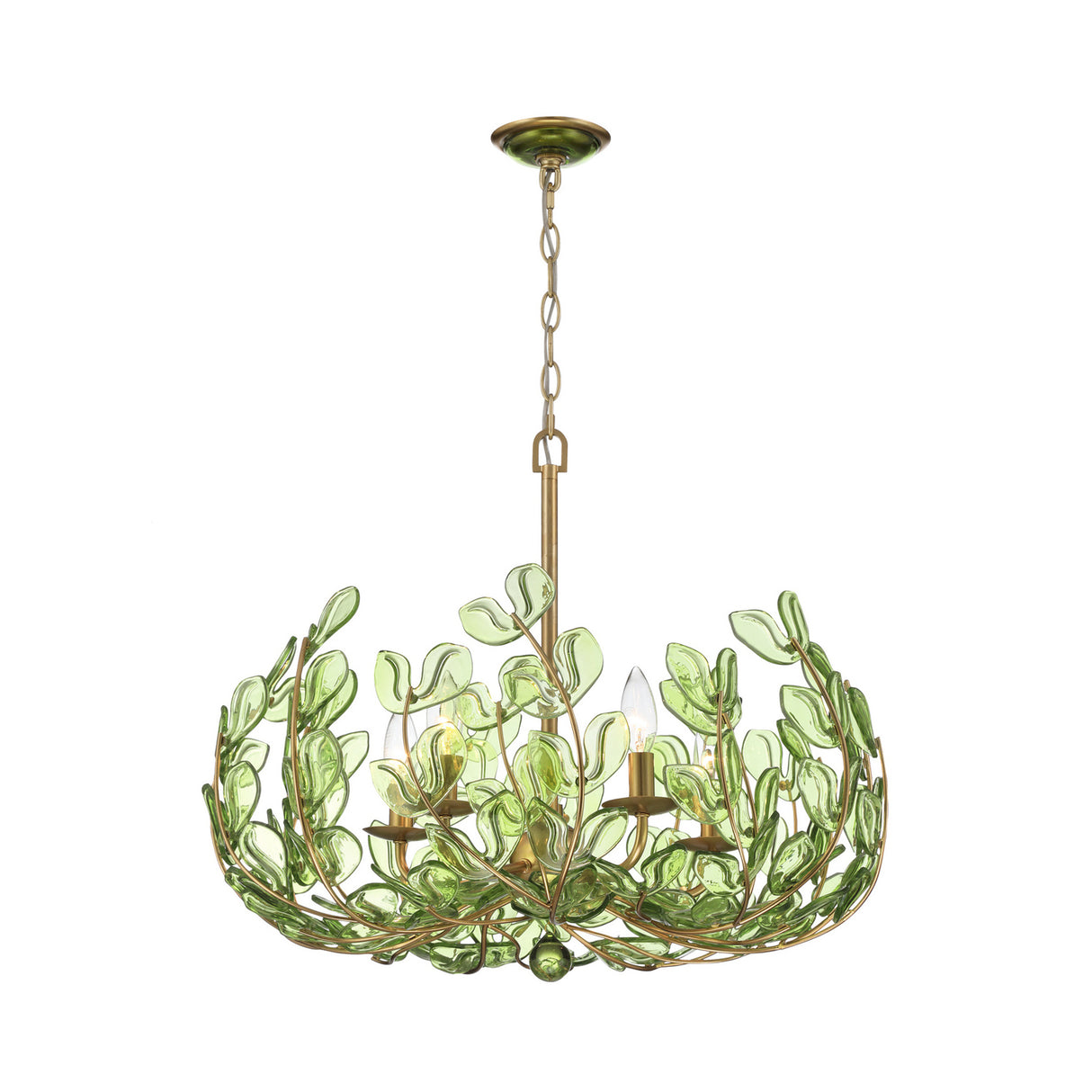Esme Chandelier 24", Soft Brass and Green Glass