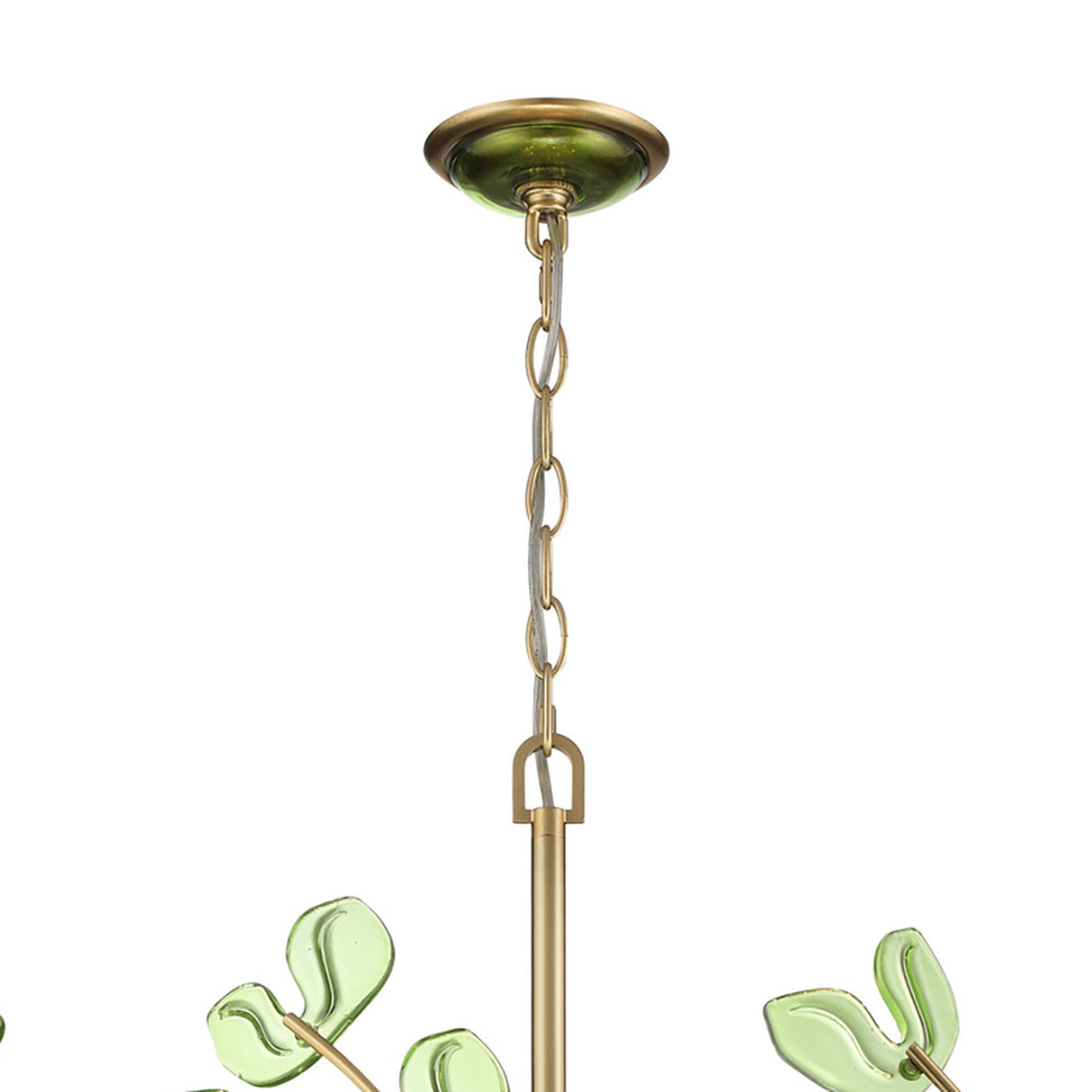 Esme Chandelier 29", Soft Brass and Green Glass