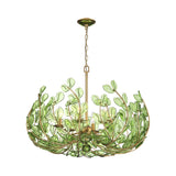 Esme Chandelier 29", Soft Brass and Green Glass