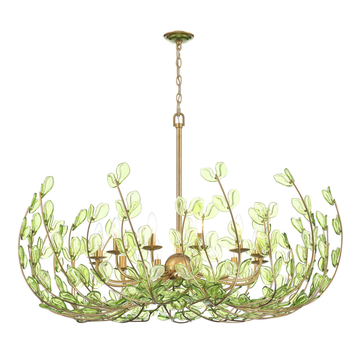 Esme Chandelier 42", Soft Brass and Green Glass