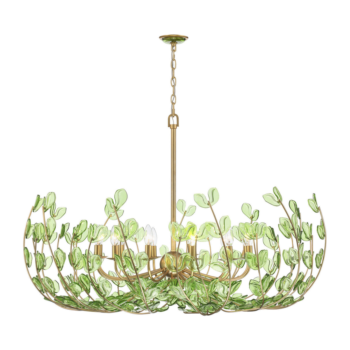 Esme Chandelier 42", Soft Brass and Green Glass