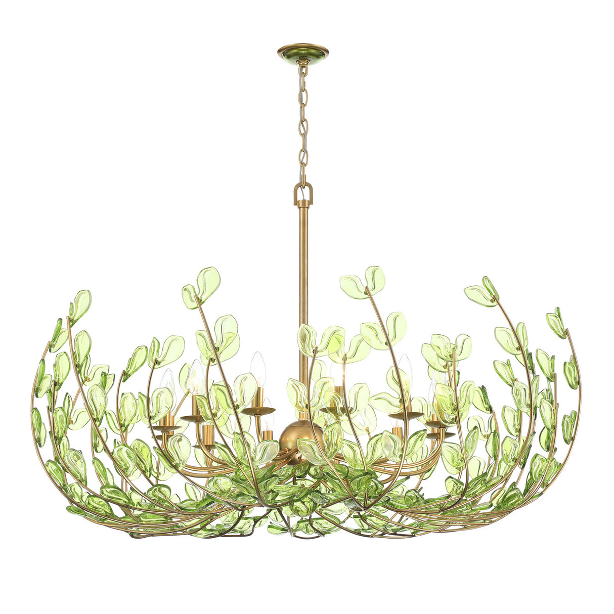 Esme Chandelier 42", Soft Brass and Green Glass