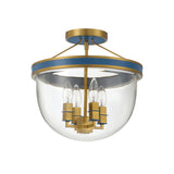 Ramona Semi-Flush 13", Brass and Vintage Blue