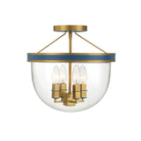 Ramona Semi-Flush 13", Brass and Vintage Blue