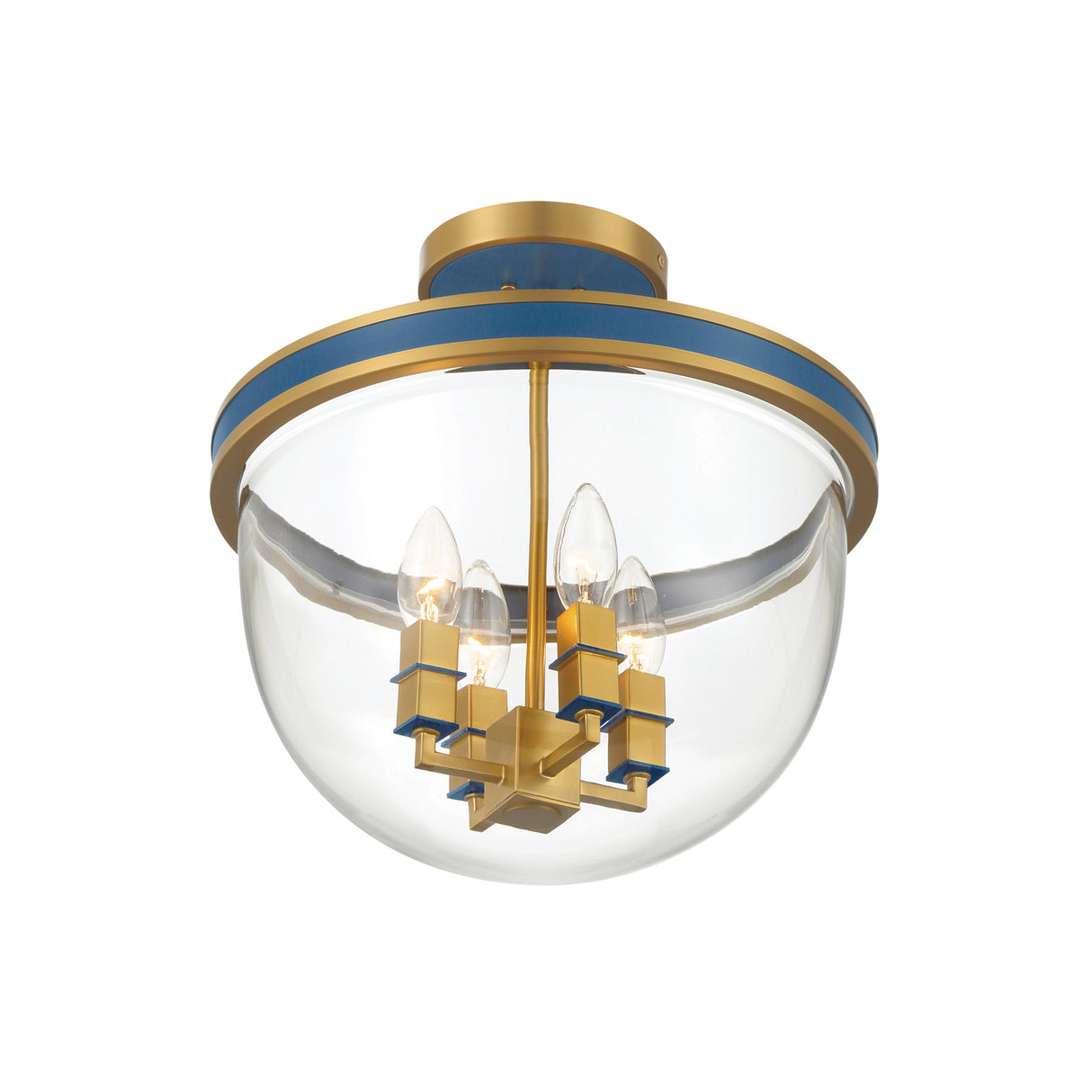 Ramona Semi-Flush 13", Brass and Vintage Blue