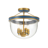 Ramona Semi-Flush 13", Brass and Vintage Blue