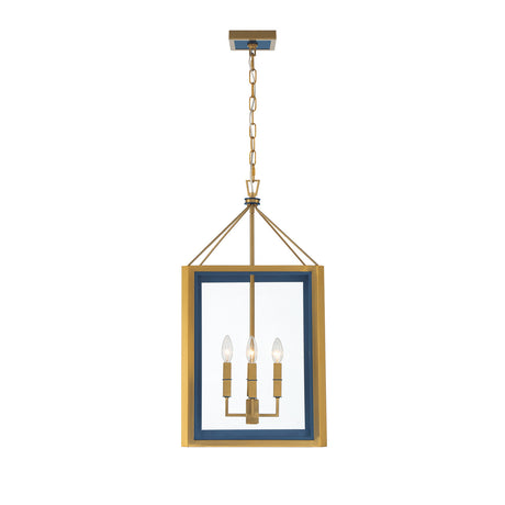 Ramona Medium Lantern Pendant 15", Brass and Vintage Blue