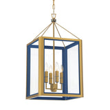 Ramona Medium Lantern Pendant 15", Brass and Vintage Blue
