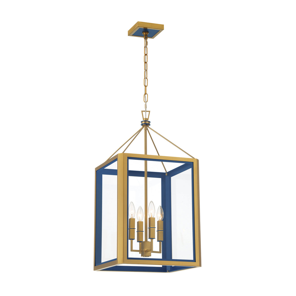 Ramona Medium Lantern Pendant 15", Brass and Vintage Blue